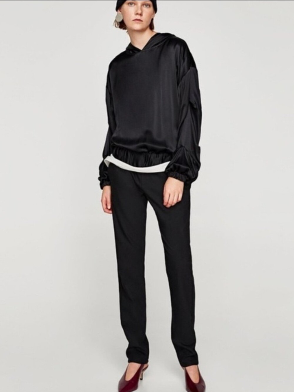 Zara Women's Black Satin Pullover Long Sleeve Hoodie |  Size US Medium - Picture 4 of 4
